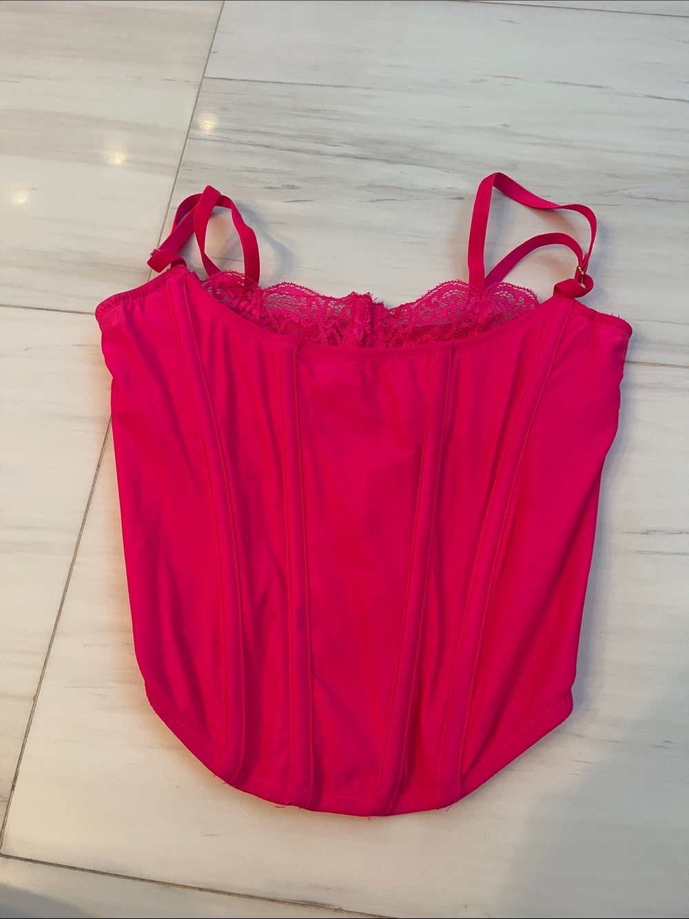 Urban Outfitters Hot Pink Lace-Trim Bustier Top